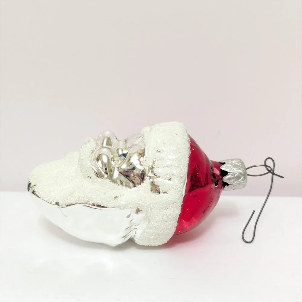 Vtg West Germany Mercury Glass Santa Claus Head Christmas Ornament Mica Beard